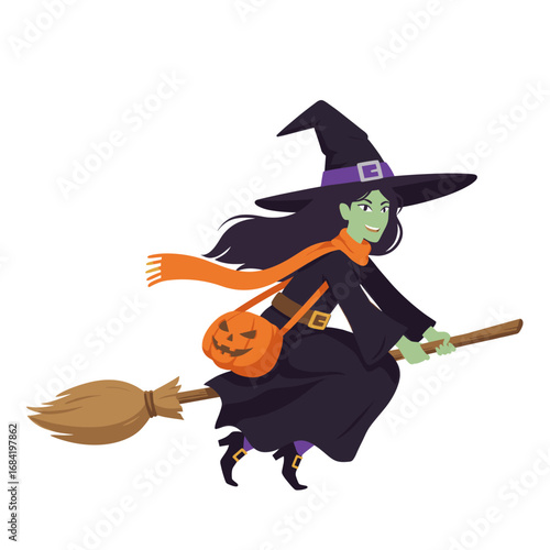 halloween witch with broom
