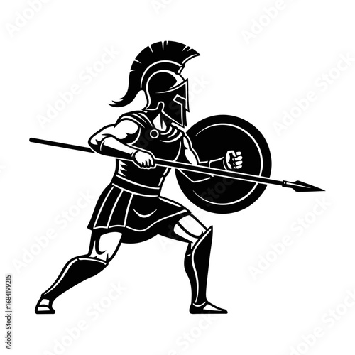 Ancient Greek Spartan Warrior with Spear and Shield Vector Illustration