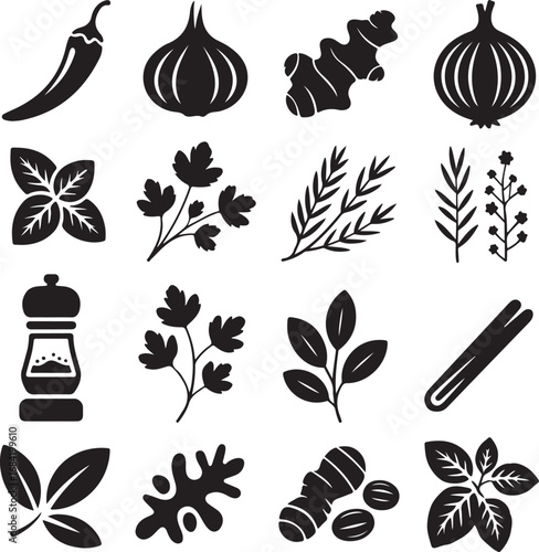 Collection of culinary herbs spices and ingredients icons food cooking