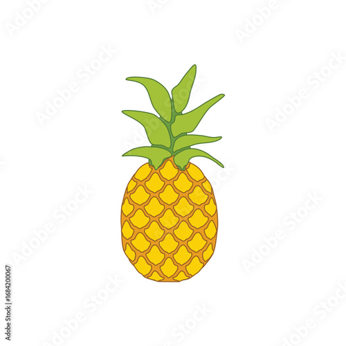 Pineapple vector illustration with a hand-drawn, cartoon style, perfect for tropical and summer designs. Tropical pineapple fruit drawing, ideal for logo design, food packaging
