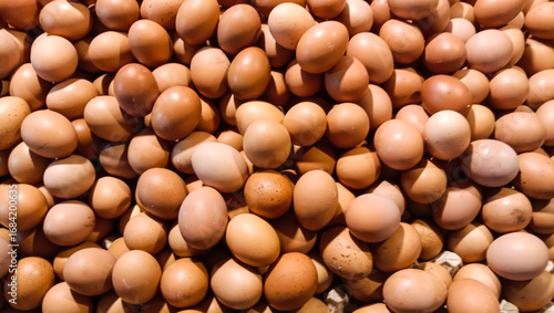 Eggs stacked in a display case at a local market in Indonesia.
