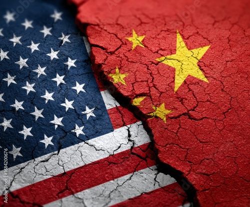 Wallpaper Mural A fractured image of the American and Chinese flags, symbolizing a strained relationship between the two nations. Torontodigital.ca