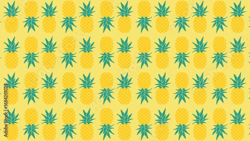 Tropical seamless pattern of yellow pineapples on a light background, perfect for fabric, wallpaper, and wrapping paper. Seamless pineapple pattern with a vibrant yellow background in a clean