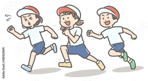運動会で走る子供たちのイラスト
