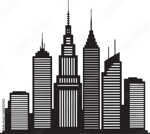 Black Silhouette of a City Skyline with Tall Buildings architecture