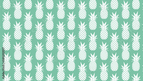 A modern monochrome pineapple pattern on a teal background. This seamless tropical vector is perfect for minimalist designs, fabric, and wrapping paper