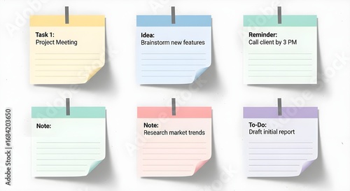 Sticky notes for project management tasks and reminders for team collaboration plan