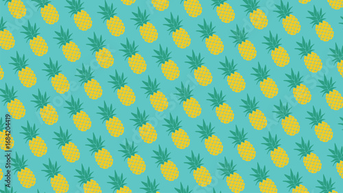 A vibrant and seamless pineapple pattern on a blue background. This tropical fruit vector is perfect for summer designs, fabric, and wrapping paper