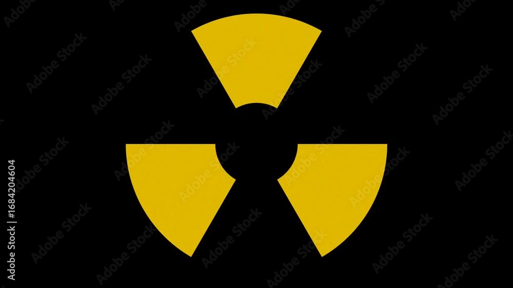 Dynamic yellow geometric nuclear sign animation loop with pulsing energy on black background