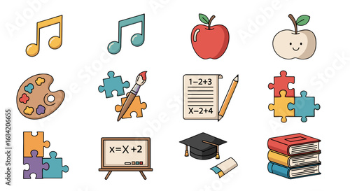 Cartoon school supplies and education elements illustration