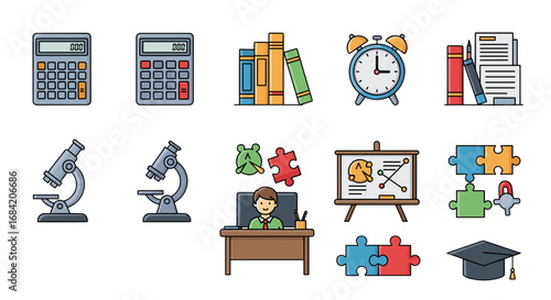 Illustration of education and learning related objects set