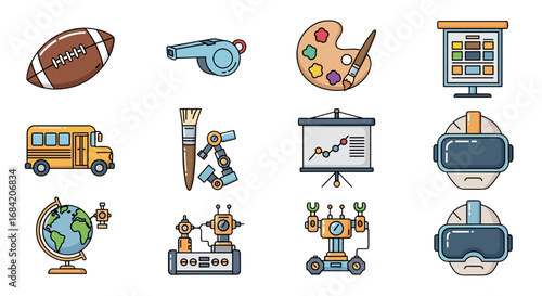 Collection of educational and recreational themed illustrations