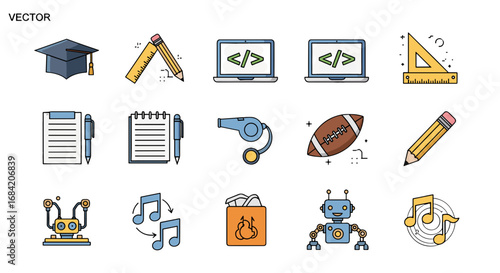 Collection of education sports and technology related icons