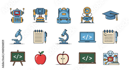 Collection of education and technology themed vector icons