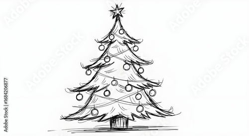 hand drawn christmas tree vector illustration