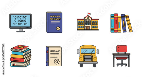 Illustration of school supplies and educational elements set