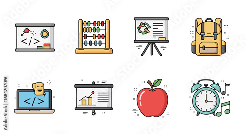 Illustration of school supplies and educational instruments