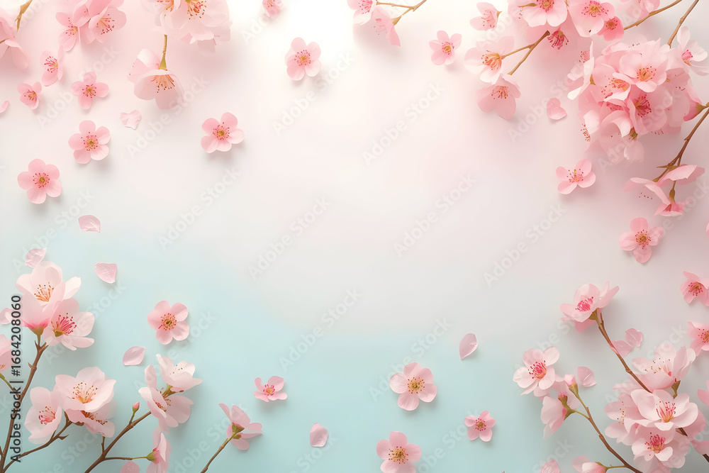 Fototapeta premium Gentle elegance blossoms, A symphony of pink cherry flowers on a serene pastel canvas