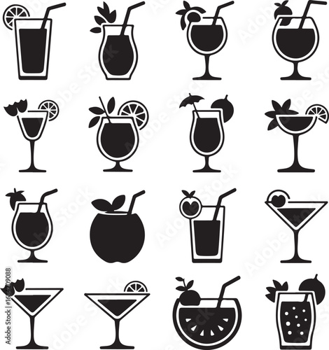 Assortment of Refreshing Cocktails and Drinks Icons beverage juice