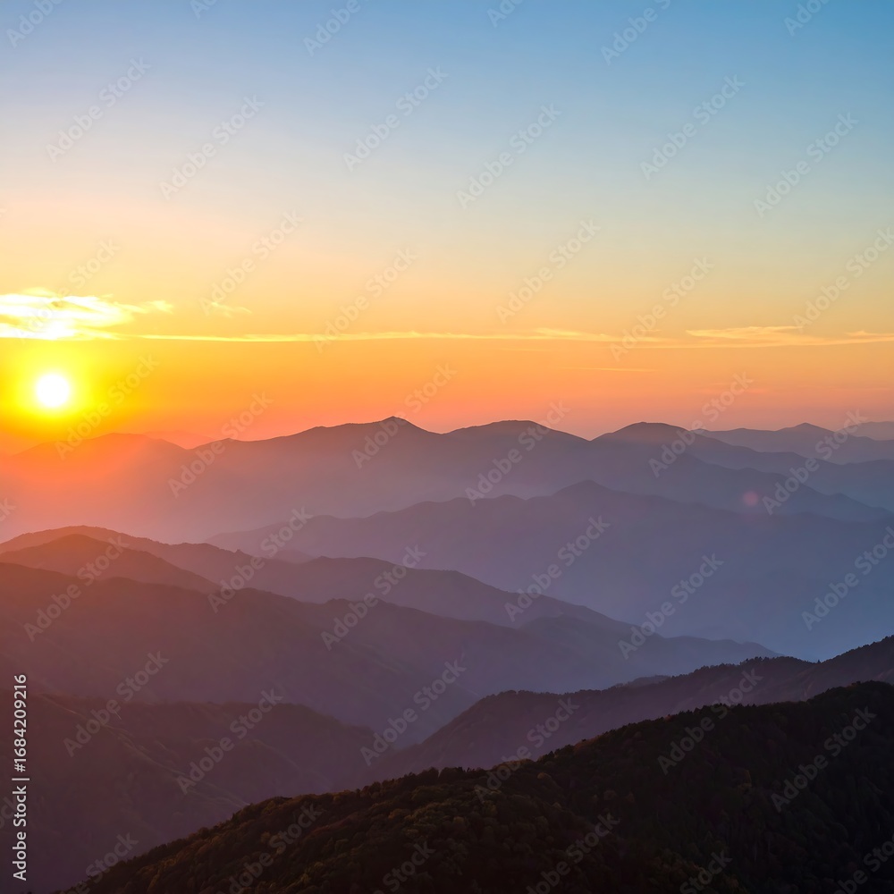 Fototapeta premium Sunrise over mountain ranges