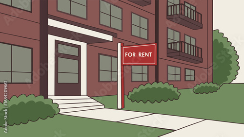 Apartment Building For Rent Sign Illustration Rental Property Graphic Housing Icon Real Estate Image.