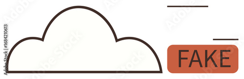 Cloud outline with distinct fake alert text emphasizing misinformation awareness, digital security, and ethical technology use. Ideal for misinformation, digital safety, technology, media integrity