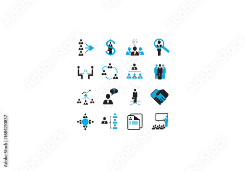 Business teamwork people blue black icon set png on transparent background