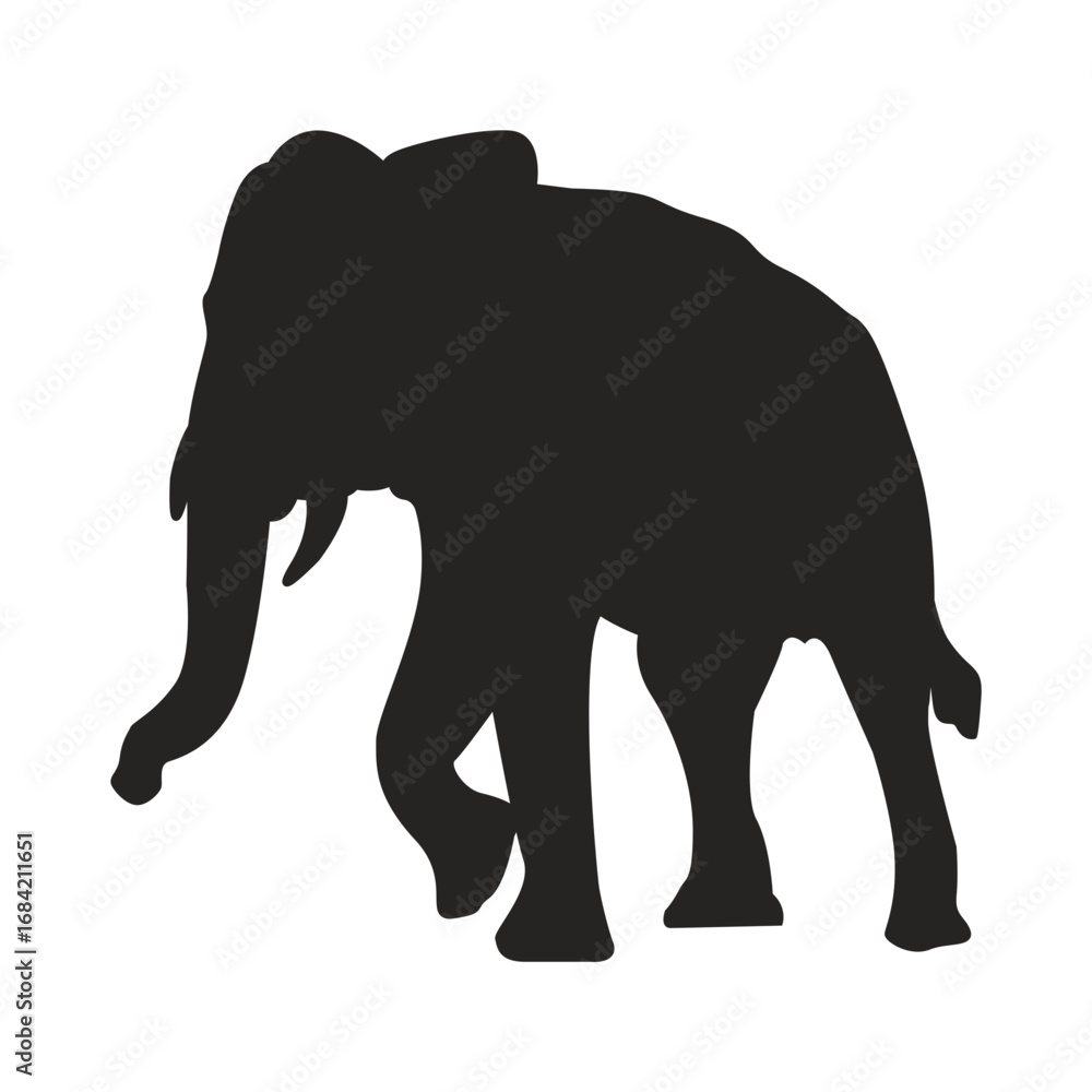 Fototapeta premium Detailed black silhouette of a large walking elephant. Vector animal graphic icon isolated on a white background for design projects