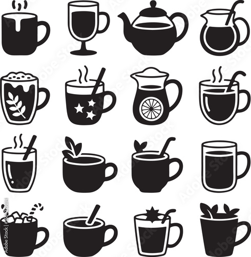 Hot Drinks and Beverages Icons Collection Cups and Mugs Vector Art coffee hot chocolate