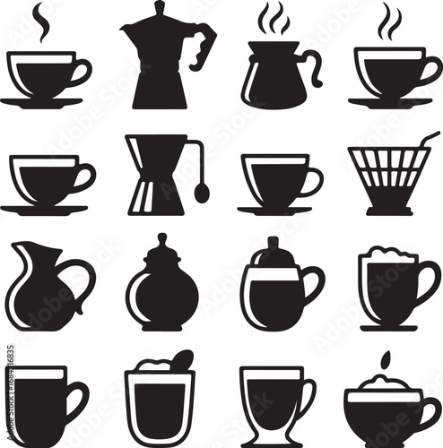 Wallpaper Mural Assortment of coffee and beverage related icons on white background Keywords: coffee cup, coffee Torontodigital.ca