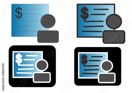 Financial hardship icon collection showing a person with a paycheck, symbolizing insufficient income and economic challenges