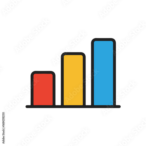 Bar chart with three bars of increasing height red yellow and blue