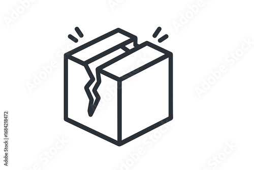 Broken box line icon. Damaged package, fragile parcel concept. Shipping problem, delivery error, return sign. Logistic insurance claim. Carton crack vector illustration.