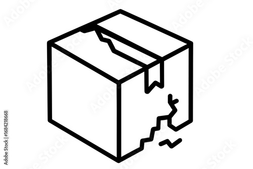 Broken box vector icon. Damaged package line symbol. Fragile cargo concept. Shipping problem or delivery error sign. Return parcel illustration. Carton pictogram for web.