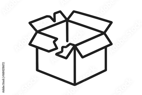 Broken box line icon. Damaged package symbol. Delivery problem, shipping error concept. Open, empty cardboard container. Fragile goods return. Vector cartoon illustration.