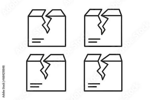 Set of damaged box line icons. Broken cardboard parcel symbol for web and apps. Fragile delivery, shipping problem, return package, and bad service concept vector illustration.