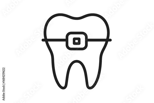 Tooth with brace icon. Orthodontic treatment concept. Dental care, stomatology. Dentist, orthodontist logo. Vector line illustration for clinic, web, app, ui, ux design.