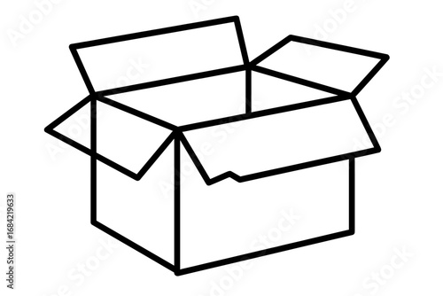 Broken box outline vector. Damaged, open cardboard package icon. Symbol for fragile, shipping, delivery, moving, or storage. Linear graphic for web design and packaging.