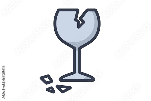 Broken wine glass vector icon. Fragile handle with care symbol. Shattered cup sign for packaging, delivery, shipping. Delicate items warning logo. Cracked glassware concept.