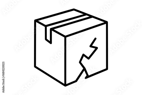 Broken box line icon. Damaged package symbol. Fragile delivery concept. Shipping, logistics, and return vector illustration. Handle with care sign. Cracked carton graphic element.