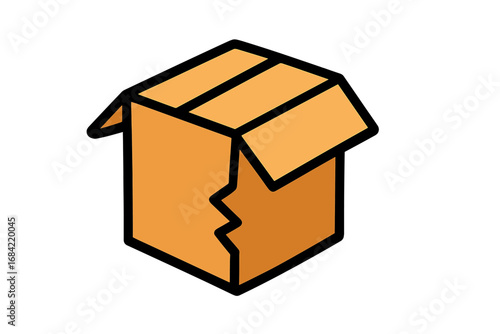 Broken box vector icon. Damaged package cartoon illustration. Fragile cargo concept. Shipping, delivery problem symbol. Cracked cardboard container for web, apps. Defect.