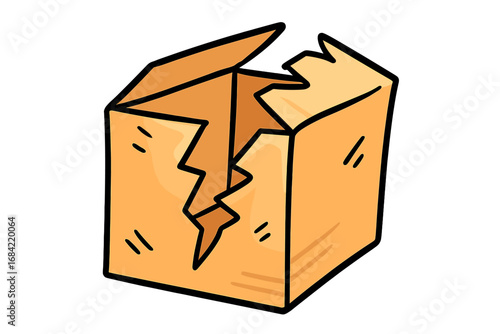 Broken cardboard box vector icon. Damaged package cartoon illustration. Concept for fragile, shipping problems, poor delivery service. Cracked container symbol isolated.