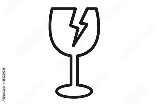 Broken glass linear icon. Shattered window minimal pictogram. Crack in glass, damage sign. Vandalism symbol for graphic design, web, apps. Vector cartoon illustration isolated.