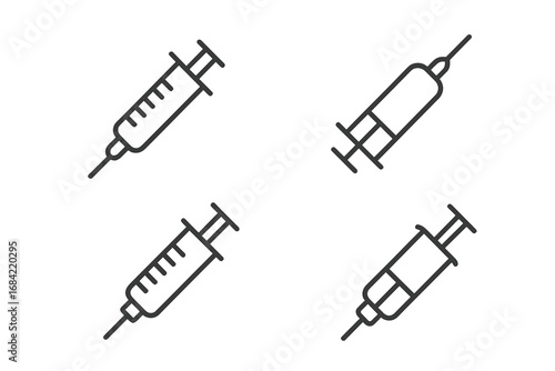 Syringe icon set. Medical injection, vaccine and vaccination symbol. Health care, medicine and treatment concept. Linear outline vector illustration for web, app and design.