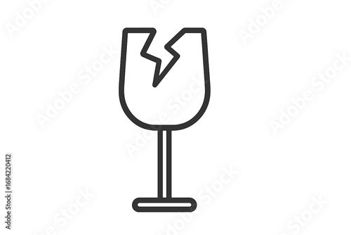 Fragile icon with broken wine glass. Handle with care symbol for packaging, shipping, and logistics. Vector line art pictogram for cargo, delivery, and warning labels.