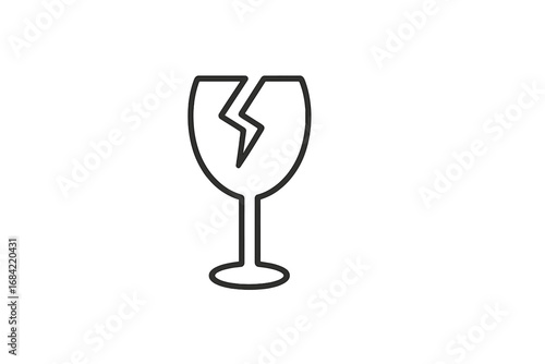 Fragile package symbol, broken glass icon. Handle with care warning sign for shipping. Logistics and delivery concept. Cracked wineglass vector illustration. Cargo damage risk.