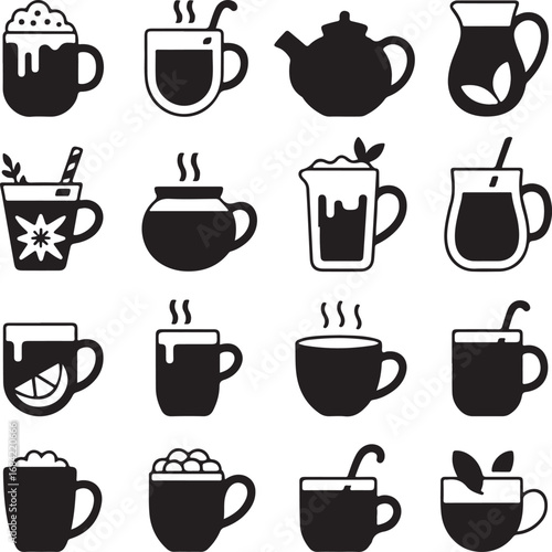 Collection of Hot Beverage Drink Icons in Silhouette Style hot drink coffee