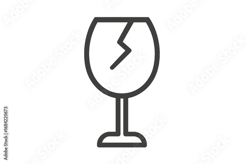 Fragile icon with broken wine glass. Handle with care warning symbol for packaging, shipping, and logistics. Vector outline illustration for cargo labels and delivery notices.