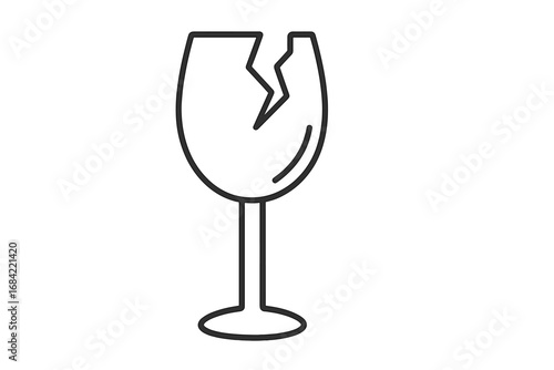 Broken wine glass line icon. Fragile symbol, shattered glassware concept. Damaged, cracked goblet silhouette for warning signs, packaging or web. Vector illustration.