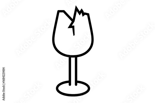 Fragile warning sign for packaging and shipping. Broken wine glass icon. Handle with care symbol. Vector illustration of shattered glassware. Unlucky, danger, risk concept.